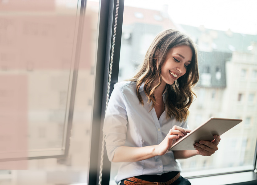 Woman researches on the Internet what is important under the EU GDPR